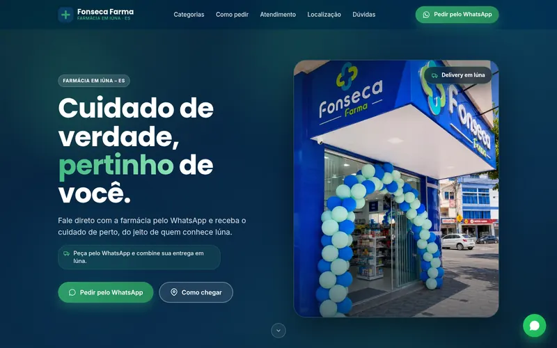 Primeira tela do site Fonseca Farma, projeto demonstrativo, no computador