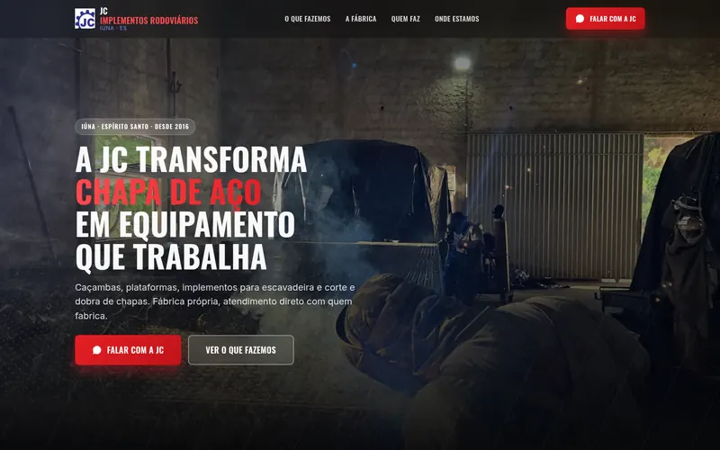 Primeira tela do site JC Implementos Rodoviários no computador